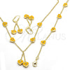 Juego de Arete y Dije de Nino 06.60.0003.2 Oro Laminado, Diseño de Corazón, con Cristal Blanca, Esmaltado Amarillo, Tono Dorado