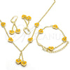 Juego de Arete y Dije de Nino 06.60.0003.2 Oro Laminado, Diseño de Corazón, con Blanca Cristal, Esmaltado Amarillo, Tono Dorado
