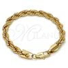 Pulsera Básica 04.242.0043.08GT Tono Dorado, Diseño de Rope, Pulido, Tono Dorado (07 MM Thickness, 8 Inches Length)