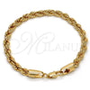 Pulsera Básica 04.242.0042.09GT Tono Dorado, Diseño de Rope, Pulido, Tono Dorado (06 MM Thickness, 9 Inches Length)