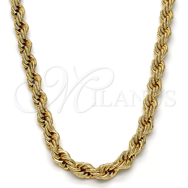 Gargantilla Basica 04.242.0042.24GT Tono Dorado, Diseño de Rope, Pulido, Tono Dorado (06 MM Thickness, 24 Inches Length)