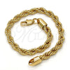 Pulsera Básica 04.242.0041.08GT Tono Dorado, Diseño de Rope, Pulido, Tono Dorado (05 MM Thickness, 8 Inches Length)