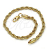 Pulsera Básica 04.242.0040.09GT Tono Dorado, Diseño de Rope, Pulido, Tono Dorado (04 MM Thickness, 9 Inches Length)