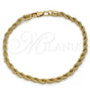 Pulsera Básica 04.242.0040.09GT Tono Dorado, Diseño de Rope, Pulido, Tono Dorado (04 MM Thickness, 9 Inches Length)