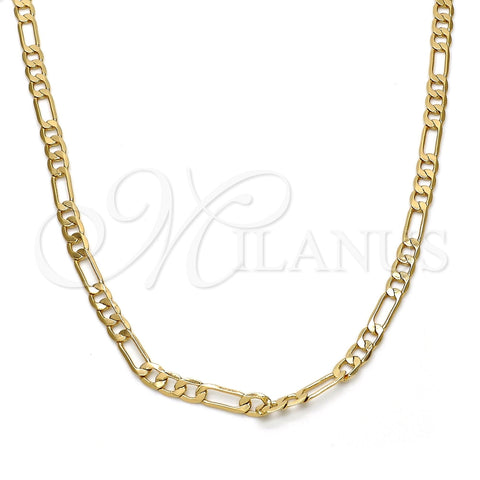 Gargantilla Basica 04.242.0015.30GT Tono Dorado, Diseño de Figaro, Pulido, Tono Dorado (120 Gauge, 04 MM Thickness, 30 Inches Length)