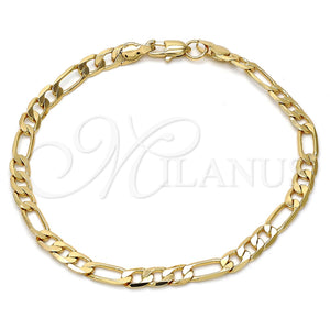 Pulsera Básica 04.242.0016.09GT Tono Dorado, Diseño de Figaro, Pulido, Tono Dorado (140 Gauge, 05 MM Thickness, 9 Inches Length)