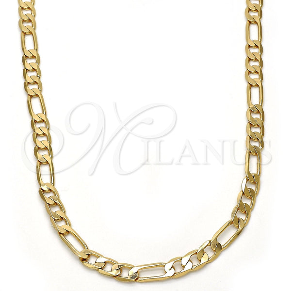 Gargantilla Basica 04.242.0016.30GT Tono Dorado, Diseño de Figaro, Pulido, Tono Dorado (140 Gauge, 05 MM Thickness, 30 Inches Length)