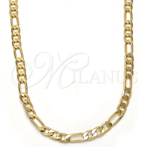 Gargantilla Basica 04.242.0016.30GT Tono Dorado, Diseño de Figaro, Pulido, Tono Dorado (140 Gauge, 05 MM Thickness, 30 Inches Length)
