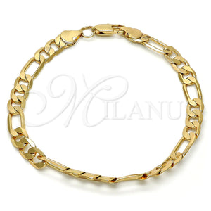 Pulsera Básica 04.242.0018.09GT Tono Dorado, Diseño de Figaro, Pulido, Tono Dorado (180 Gauge, 07 MM Thickness, 9 Inches Length)