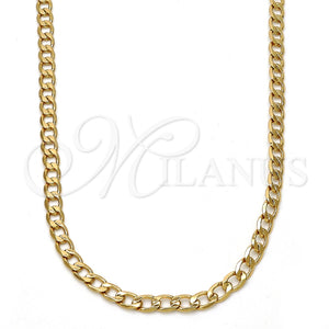 Gargantilla Basica 04.242.0025.28GT Tono Dorado, Diseño de Cubana, Pulido, Tono Dorado (120 Gauge, 04 MM Thickness, 28 Inches Length)