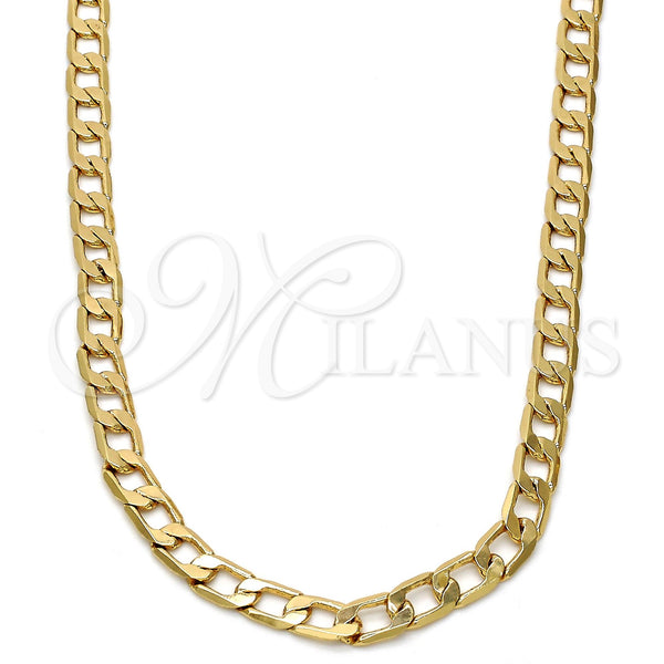 Gargantilla Basica 04.242.0026.28GT Tono Dorado, Diseño de Cubana, Pulido, Tono Dorado (140 Gauge, 05 MM Thickness, 28 Inches Length)
