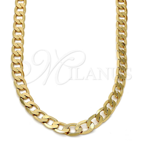Gargantilla Basica 04.242.0028.24GT Tono Dorado, Diseño de Cubana, Pulido, Tono Dorado (180 Gauge, 07 MM Thickness, 24 Inches Length)