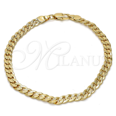 Pulsera Básica 04.242.0036.08GT Tono Dorado, Diseño de Cubana Pave, Pulido, Tono Dorado (140 Gauge, 05 MM Thickness, 8 Inches Length)