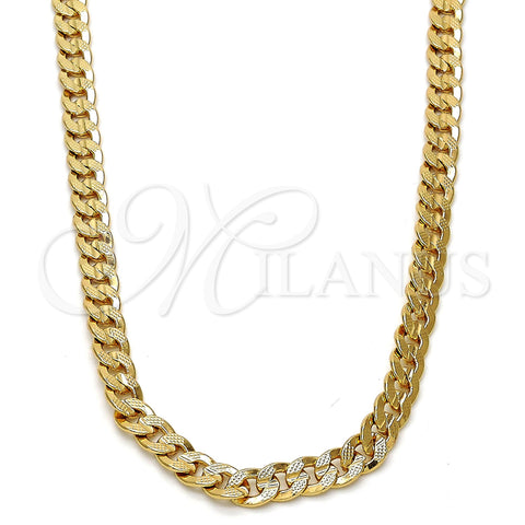 Gargantilla Basica 04.242.0036.30GT Tono Dorado, Diseño de Cubana Pave, Pulido, Tono Dorado (140 Gauge, 05 MM Thickness, 30 Inches Length)