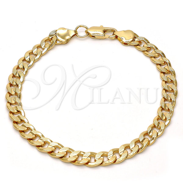 Pulsera Básica 04.242.0038.08GT Tono Dorado, Diseño de Cubana Pave, Pulido, Tono Dorado (180 Gauge, 07 MM Thickness, 8 Inches Length)
