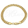 Pulsera Básica 04.242.0039.08GT Tono Dorado, Diseño de Cubana Pave, Pulido, Tono Dorado (200 Gauge, 08 MM Thickness, 8 Inches Length)