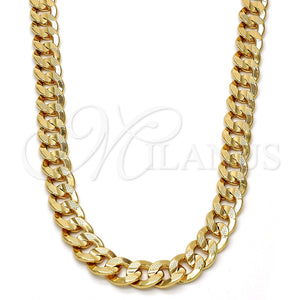 Gargantilla Basica 04.242.0039.30GT Tono Dorado, Diseño de Cubana Pave, Pulido, Tono Dorado (200 Gauge, 08 MM Thickness, 30 Inches Length)
