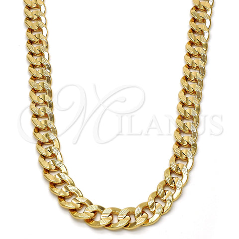 Gargantilla Basica 04.242.0039.30GT Tono Dorado, Diseño de Cubana Pave, Pulido, Tono Dorado (200 Gauge, 08 MM Thickness, 30 Inches Length)