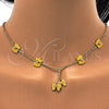Juego de Arete y Dije de Nino 06.60.0004.2 Oro Laminado, Diseño de Mariposa, con Blanca Cristal, Esmaltado Amarillo, Tono Dorado