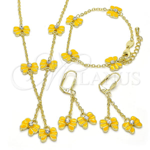 Juego de Arete y Dije de Nino 06.60.0004.2 Oro Laminado, Diseño de Mariposa, con Blanca Cristal, Esmaltado Amarillo, Tono Dorado