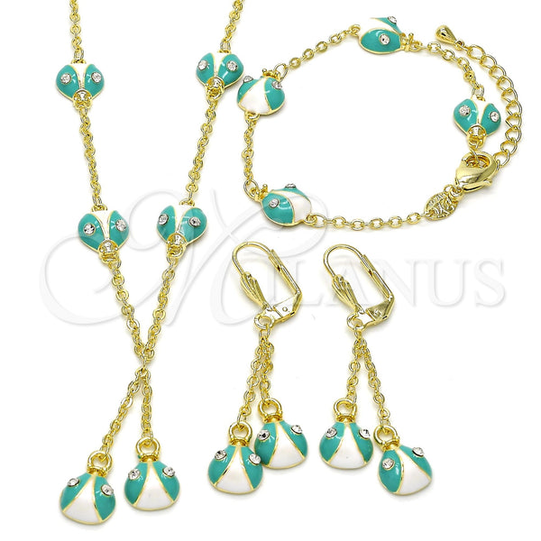 Juego de Arete y Dije de Nino 06.60.0005 Oro Laminado, Diseño de Mariquita, con Blanca Cristal, Esmaltado Multicolor, Tono Dorado