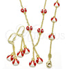 Juego de Arete y Dije de Nino 06.60.0005.3 Oro Laminado, Diseño de Mariquita, con Blanca Cristal, Esmaltado Rojo, Tono Dorado