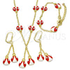 Juego de Arete y Dije de Nino 06.60.0005.3 Oro Laminado, Diseño de Mariquita, con Blanca Cristal, Esmaltado Rojo, Tono Dorado