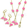 Juego de Arete y Dije de Nino 06.60.0006.1 Oro Laminado, Diseño de Elefante, con Blanca Cristal, Esmaltado Rosado, Tono Dorado