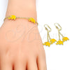 Juego de Arete y Dije de Nino 06.60.0006.2 Oro Laminado, Diseño de Elefante, con Blanca Cristal, Esmaltado Amarillo, Tono Dorado