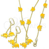 Juego de Arete y Dije de Nino 06.60.0006.2 Oro Laminado, Diseño de Elefante, con Blanca Cristal, Esmaltado Amarillo, Tono Dorado