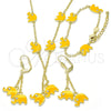 Juego de Arete y Dije de Nino 06.60.0006.2 Oro Laminado, Diseño de Elefante, con Blanca Cristal, Esmaltado Amarillo, Tono Dorado