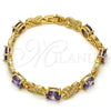 Pulsera Tennis 03.206.0001.6.07 Oro Laminado, Diseño de Besos y Abrazos, con Amatista Zirconia Cubica and Blanca Micro Pave, Pulido, Tono Dorado (07 MM Thickness, 7 Inches Length)