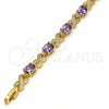 Pulsera Tennis 03.206.0001.6.07 Oro Laminado, Diseño de Besos y Abrazos, con Amatista Zirconia Cubica and Blanca Micro Pave, Pulido, Tono Dorado (07 MM Thickness, 7 Inches Length)