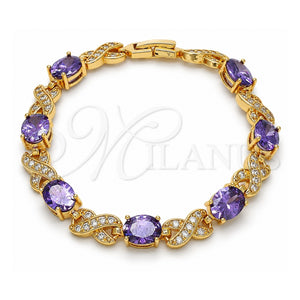 Pulsera Tennis 03.206.0001.6.07 Oro Laminado, Diseño de Besos y Abrazos, con Amatista Zirconia Cubica and Blanca Micro Pave, Pulido, Tono Dorado (07 MM Thickness, 7 Inches Length)
