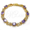 Pulsera Tennis 03.206.0001.6.07 Oro Laminado, Diseño de Besos y Abrazos, con Amatista Zirconia Cubica and Blanca Micro Pave, Pulido, Tono Dorado (07 MM Thickness, 7 Inches Length)