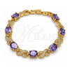 Pulsera Tennis 03.206.0001.6.07 Oro Laminado, Diseño de Besos y Abrazos, con Amatista Zirconia Cubica and Blanca Micro Pave, Pulido, Tono Dorado (07 MM Thickness, 7 Inches Length)