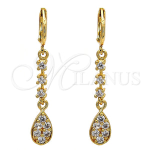 Arete Largo 02.217.0052 Oro Laminado, Diseño de Gota, con Blanca Zirconia Cubica, Pulido, Tono Dorado