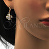 Arete Colgante 02.217.0054 Oro Laminado, Diseño de Flor y Gota, con Blanca Zirconia Cubica, Pulido, Tono Dorado