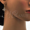 Arete Colgante 02.217.0054 Oro Laminado, Diseño de Flor y Gota, con Blanca Zirconia Cubica, Pulido, Tono Dorado