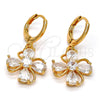 Arete Colgante 02.217.0054 Oro Laminado, Diseño de Flor y Gota, con Blanca Zirconia Cubica, Pulido, Tono Dorado