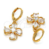 Arete Colgante 02.217.0054 Oro Laminado, Diseño de Flor y Gota, con Blanca Zirconia Cubica, Pulido, Tono Dorado
