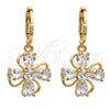 Arete Colgante 02.217.0054 Oro Laminado, Diseño de Flor y Gota, con Blanca Zirconia Cubica, Pulido, Tono Dorado