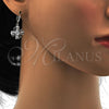 Arete Colgante 02.217.0054.2 Rodio Laminado, Diseño de Flor y Gota, con Zirconia Cubica Blanca, Pulido, Rodinado