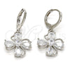 Arete Colgante 02.217.0054.2 Rodio Laminado, Diseño de Flor y Gota, con Zirconia Cubica Blanca, Pulido, Rodinado