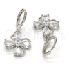 Arete Colgante 02.217.0054.2 Rodio Laminado, Diseño de Flor y Gota, con Zirconia Cubica Blanca, Pulido, Rodinado