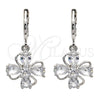 Arete Colgante 02.217.0054.2 Rodio Laminado, Diseño de Flor y Gota, con Zirconia Cubica Blanca, Pulido, Rodinado