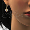 Arete Colgante 02.217.0056 Oro Laminado, Diseño de Flor y Estrella, con Blanca Zirconia Cubica, Pulido, Tono Dorado