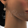 Arete Colgante 02.217.0056 Oro Laminado, Diseño de Flor y Estrella, con Blanca Zirconia Cubica, Pulido, Tono Dorado