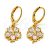 Arete Colgante 02.217.0056 Oro Laminado, Diseño de Flor y Estrella, con Blanca Zirconia Cubica, Pulido, Tono Dorado