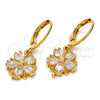Arete Colgante 02.217.0056 Oro Laminado, Diseño de Flor y Estrella, con Blanca Zirconia Cubica, Pulido, Tono Dorado